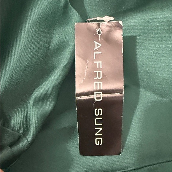 Alfred Sung Hunter Green  Off the Shoulder Satin Gown Size 14 $239 D811s - Picture 10 of 10